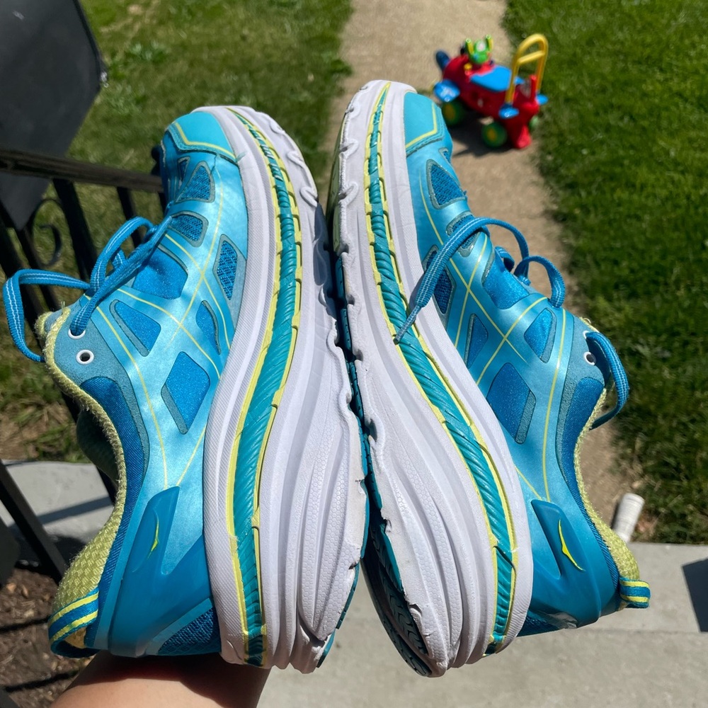 Hoka Vibrant Blue and Lime Sneakers - Picture 8 of 8